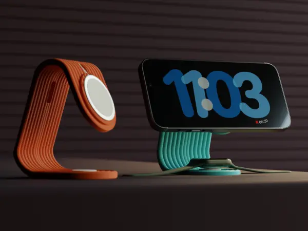 Suporte de carregamento para iPhone e Apple Watch.